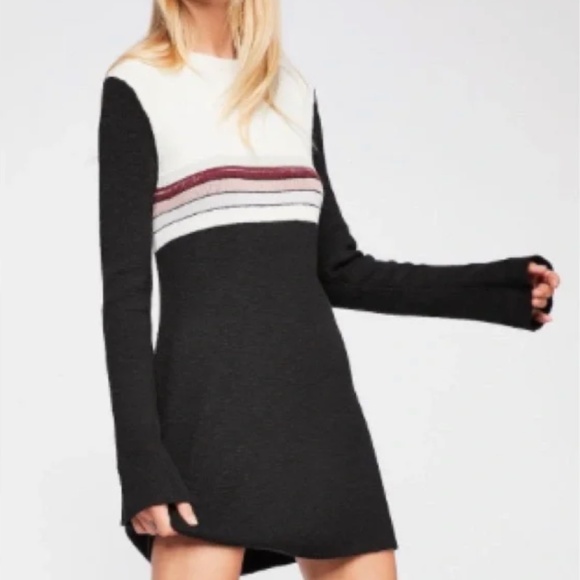 Free People Dresses & Skirts - NWT Free People Long Sleeve Colorblock Sweater Dress Black XS Linen Cotton